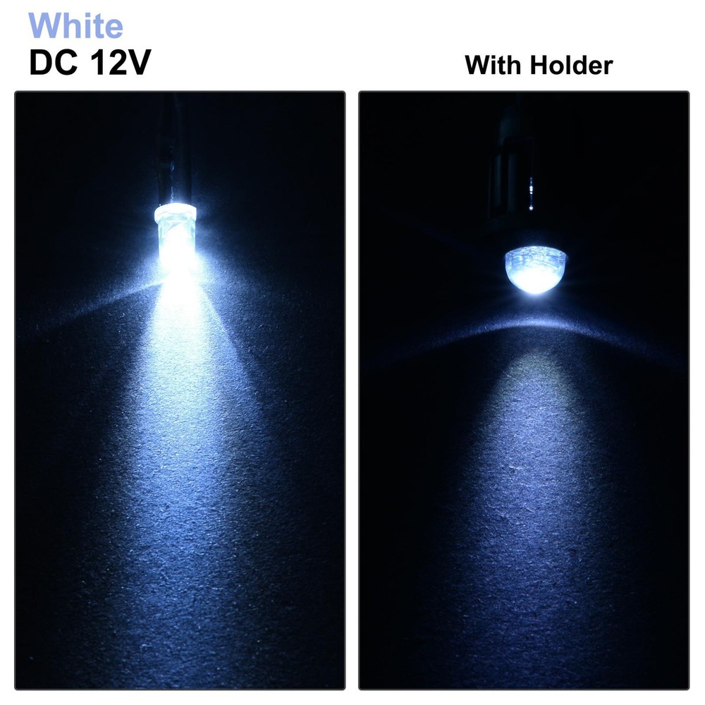 5Set DC 12V 5mm Pre Wired LED with Holder White Light Lens 8mm Panel Mount