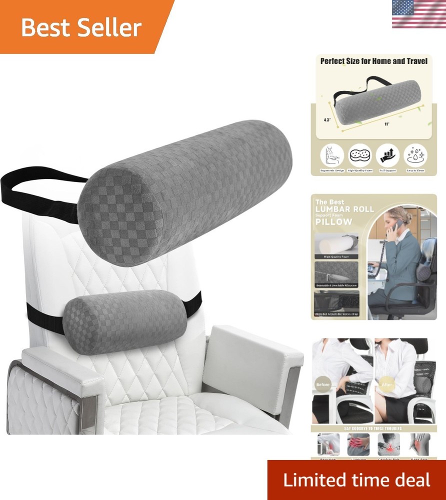 Ergonomic Lumbar Roll Pillow for Optimal Back Support, Size 11*4.3'' Light Grey