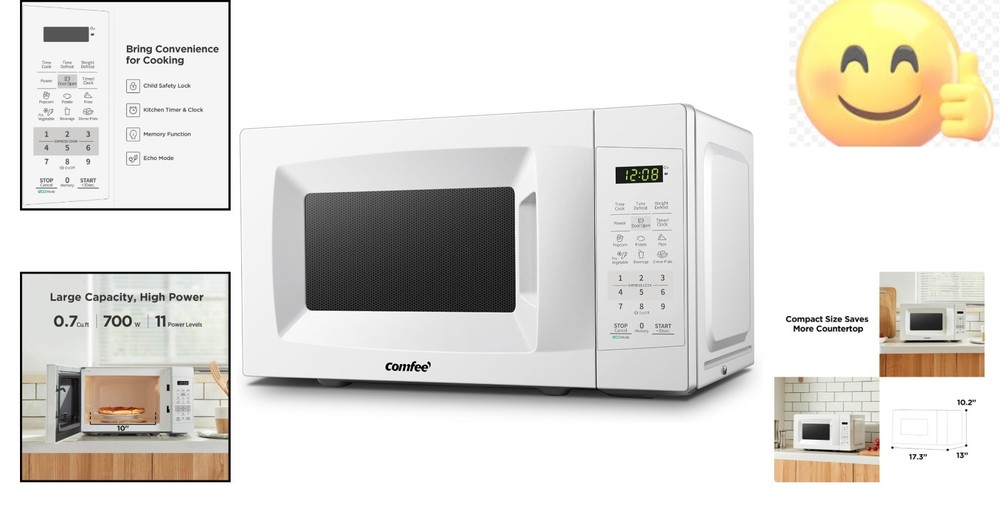 Energy-Efficient 700W Countertop Microwave with Sound Control & ECO Function