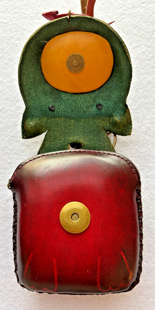 Leather Cat & Mouse Coin Purse Key Ring Zip Closure