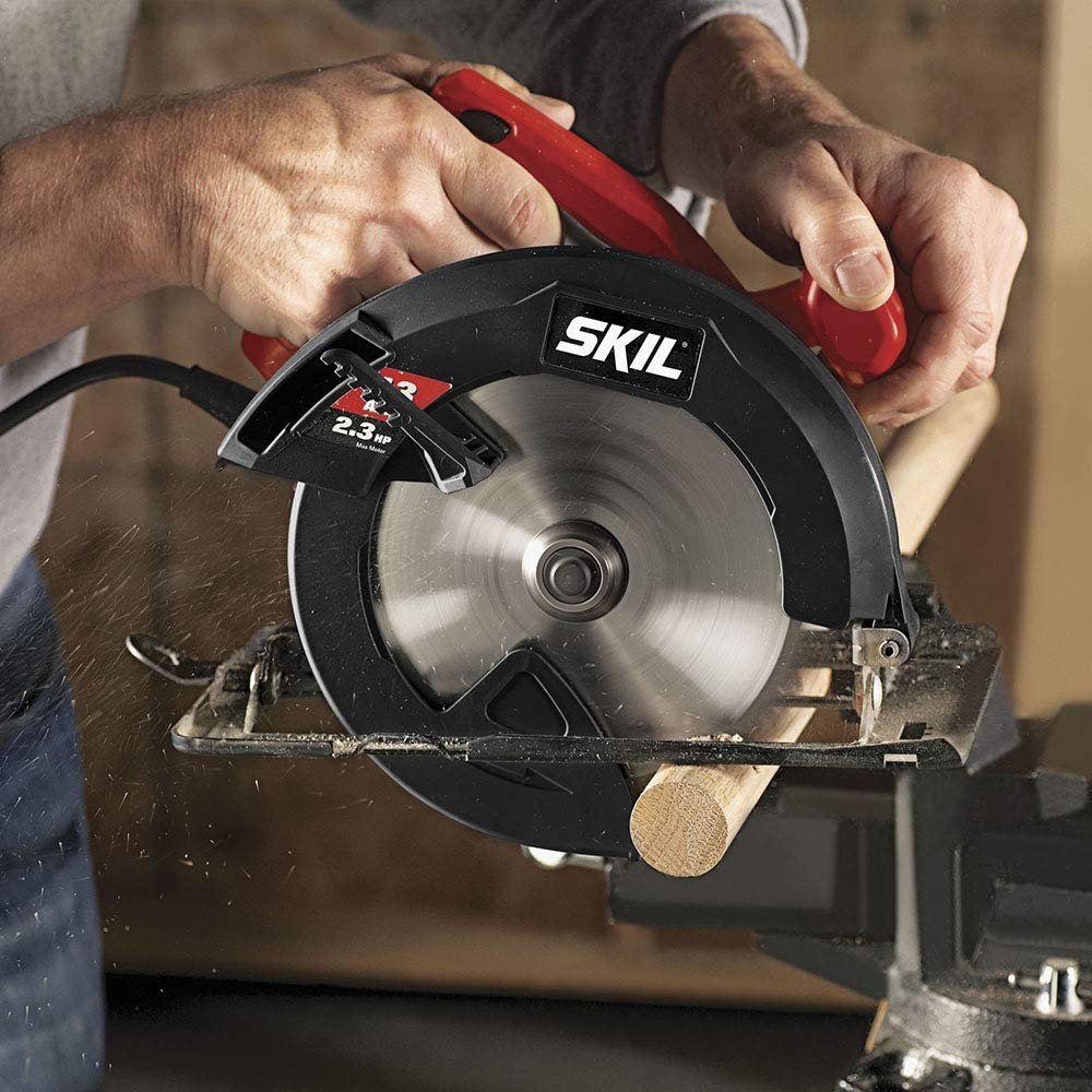 Red 13-Amp Circular Saw - Compact Design with Bevel & Dust Blower Features
