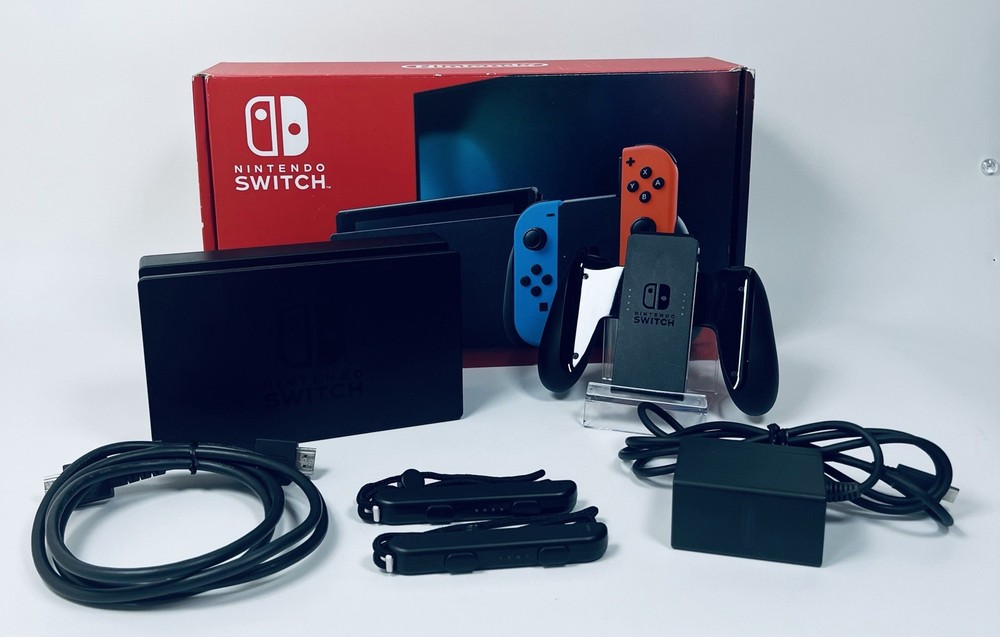 Nintendo Switch Neon Blue/Red Console Set Complete Boxed Excellent Cleaned Fast
