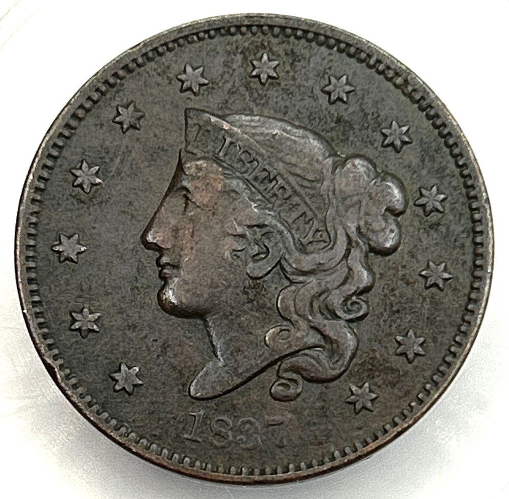 1837 N-15 Coronet Head Large Cent - Heavy Cracks