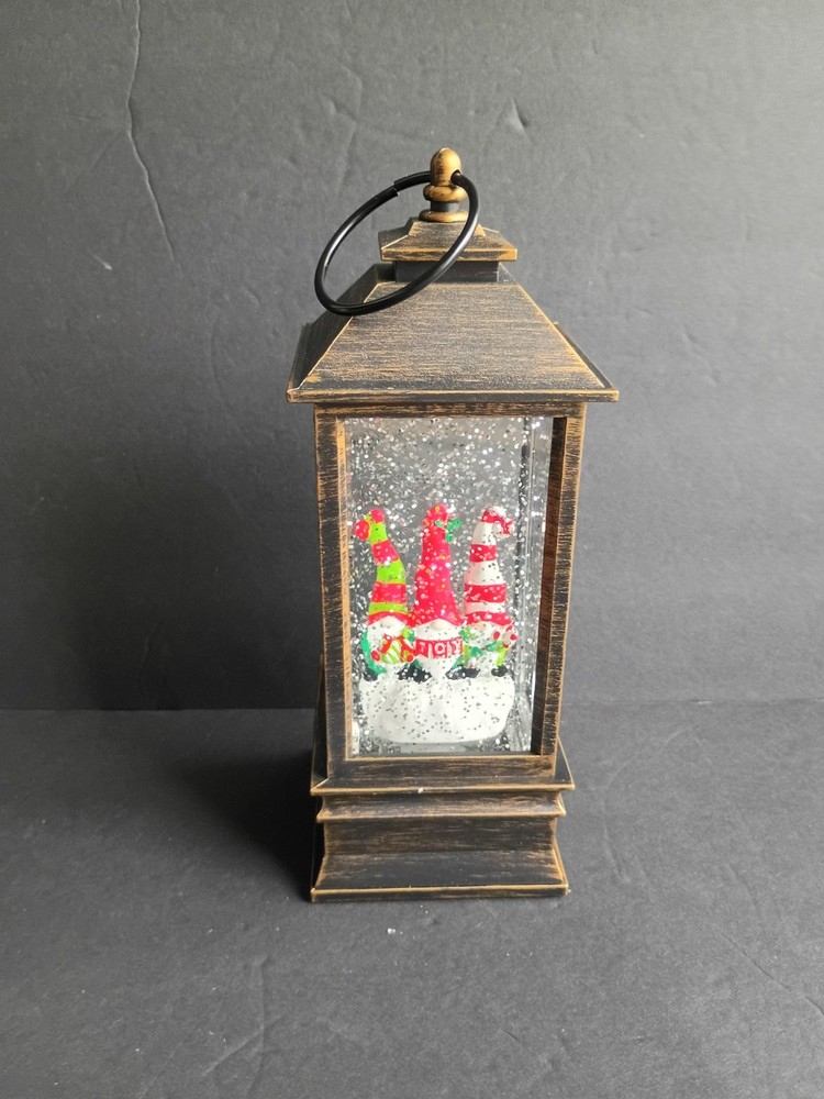 Lighted Christmas Gnomes Lantern With Motion Glitter Water Battery Operated