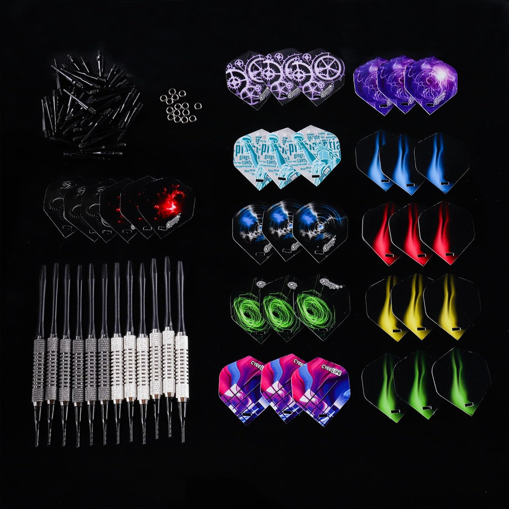 16G Soft Tip Darts with Extra Flights and Plastic Points for Beginners