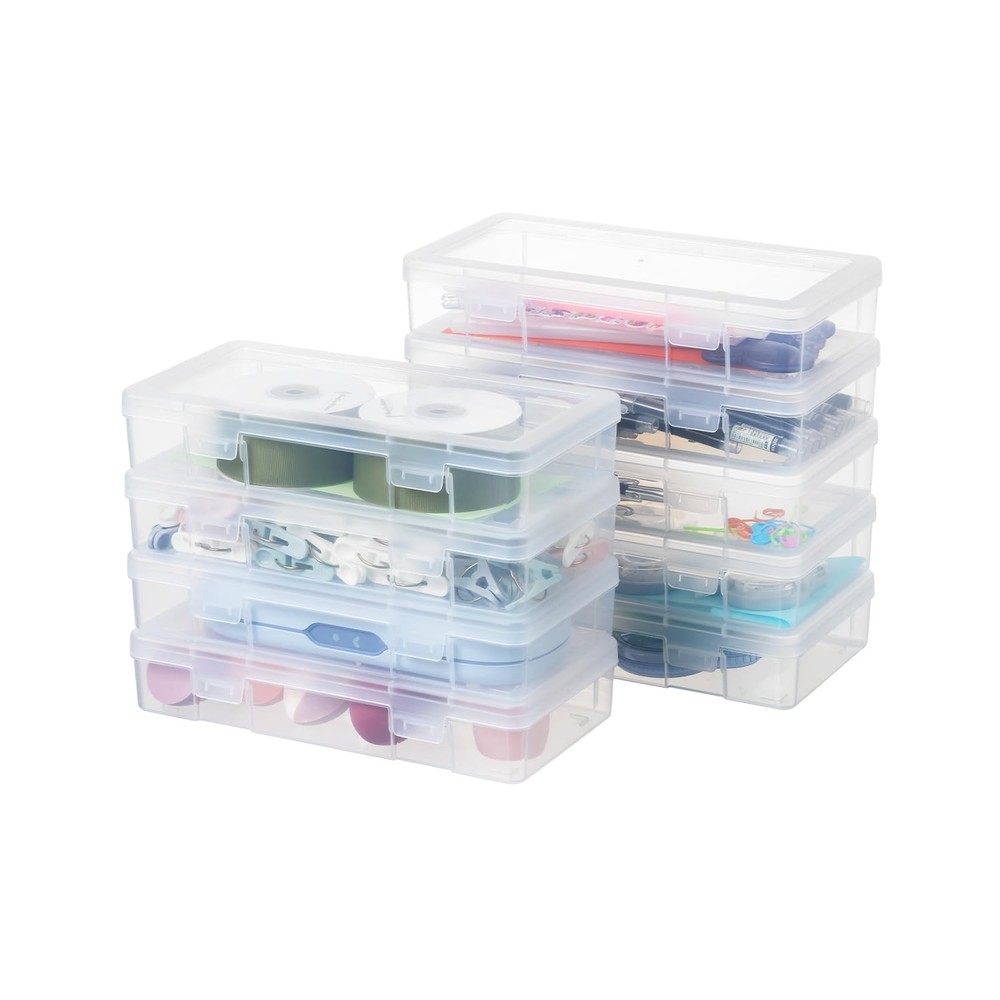 novelinks Stackable Plastic Clear Storage Box Containers 9 Pack Medium -Clear