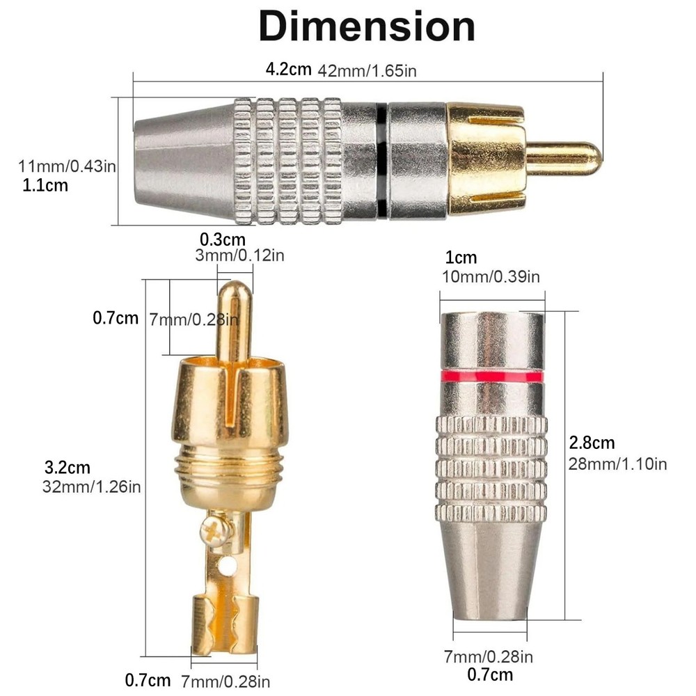 20 x RCA Male Adapter Plug Kit With Color-Coded for Easy Polarity Identification