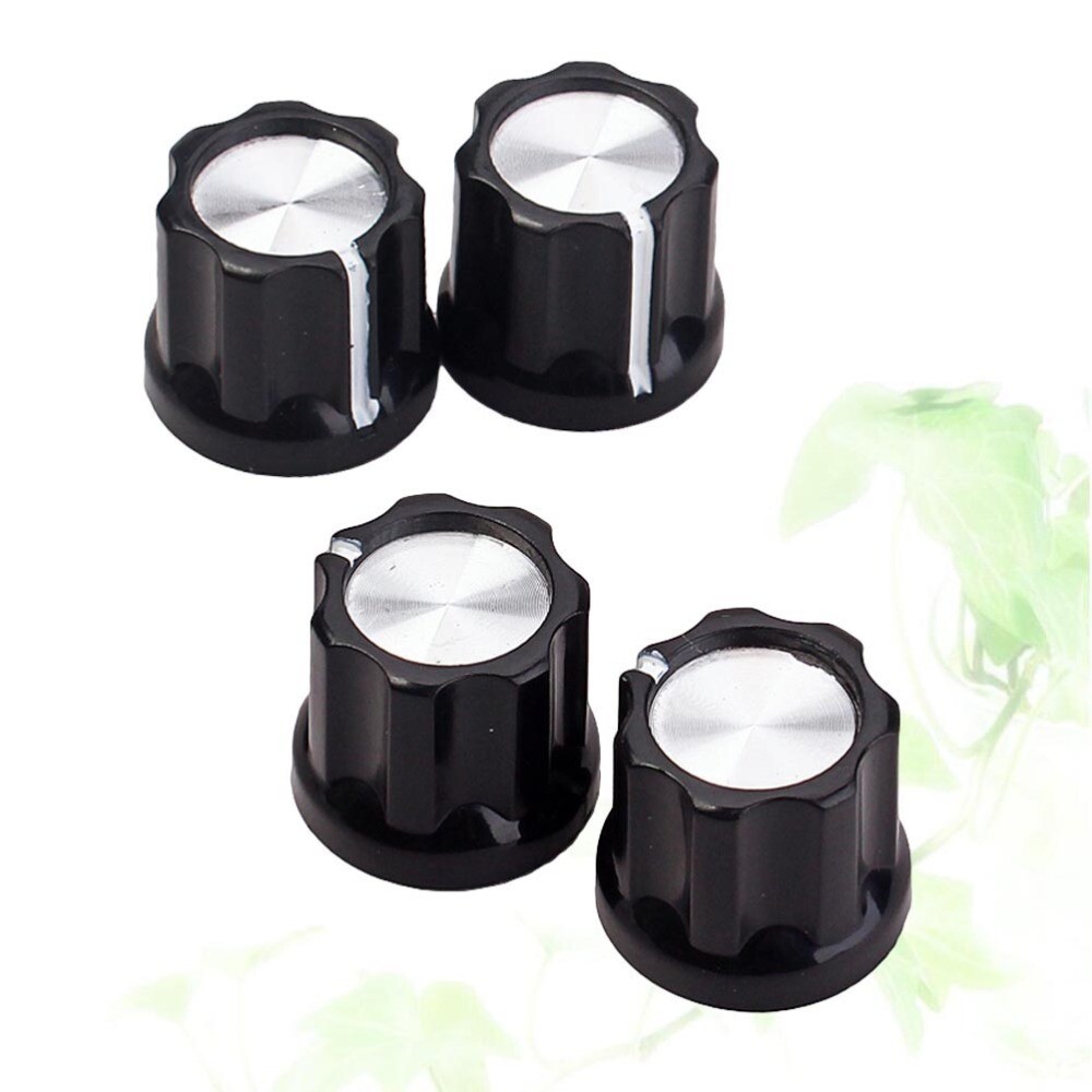 4pcs Black Silver Guitar Bass Knob Buttons D-type Shaft Pot Knobs (Black)