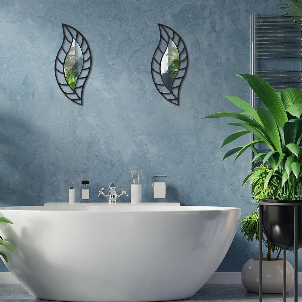 2 Pcs Decorative Mirror Wall Decor Leaf Teardrop Mirror Wall Mounted Decorations