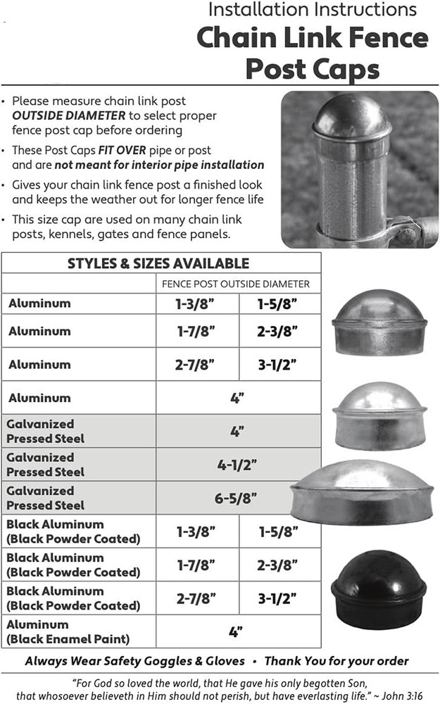 3-1/2" Chain Link Fence Post Cap - Use for 3-1/2" outside Diameter Post/Pipe - A