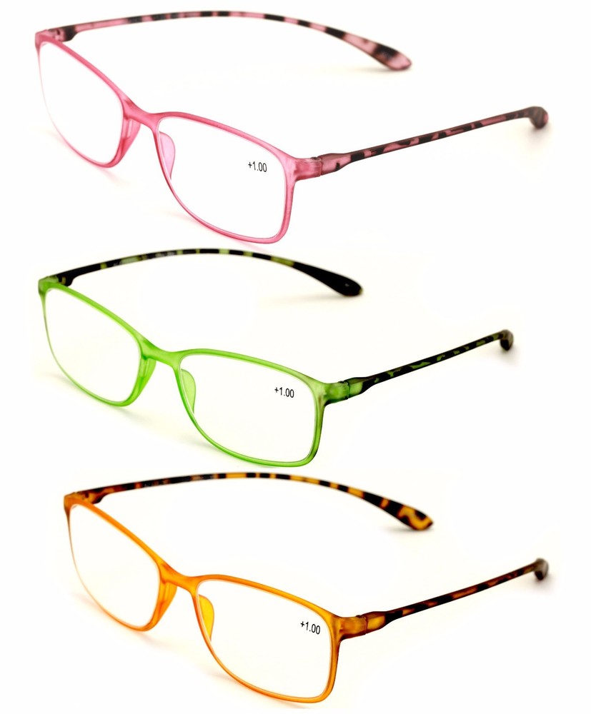2 or 3 Pairs Rectangular Lightweight Flexible Temple Readers - Colorful Reading
