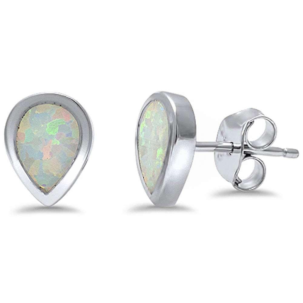 Pear Tear Shape White Opal .925 Sterling Silver Earring