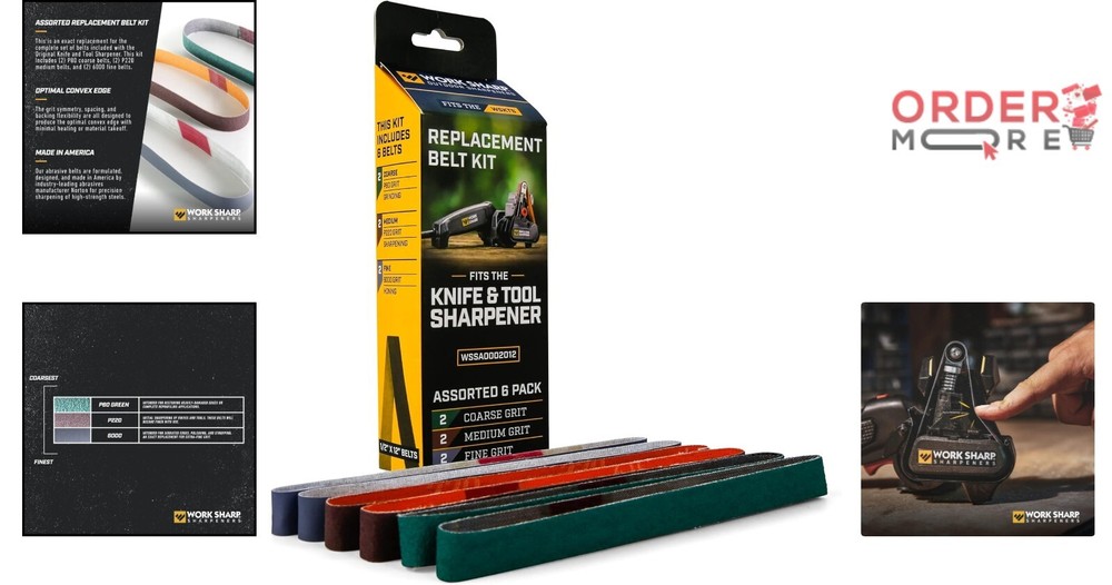 Replacement Abrasive Belt Kit Assorted Grits 6-Pack for Sharpening Tools