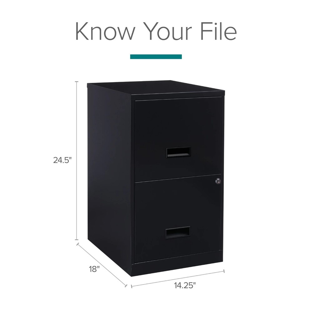 Space Solutions 18" Deep 2 Drawer Letter Width Vertical File Cabinet, Black
