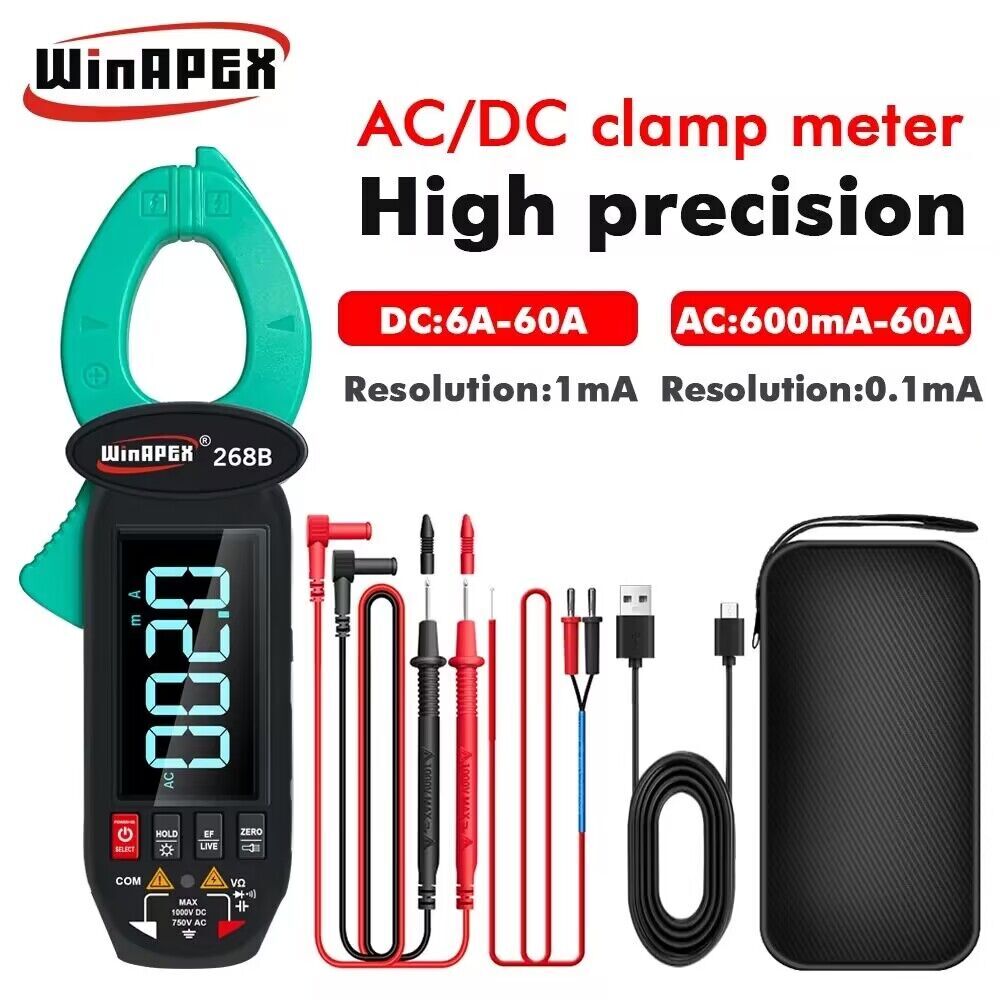 Digital Clamp Meter Multi meter DC/AC Current 600mA-60A Handheld Electrical Test