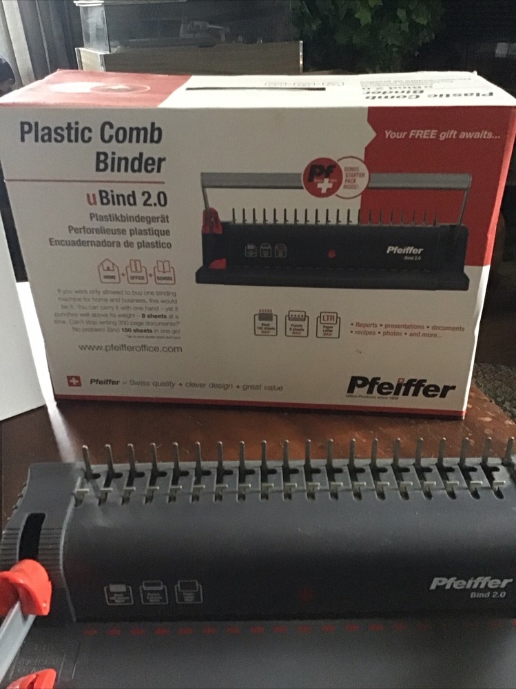 Pfeiffer Plastic Comb Binder Machine uBind 2.0 W/ Starter Pack & Fellows 52326