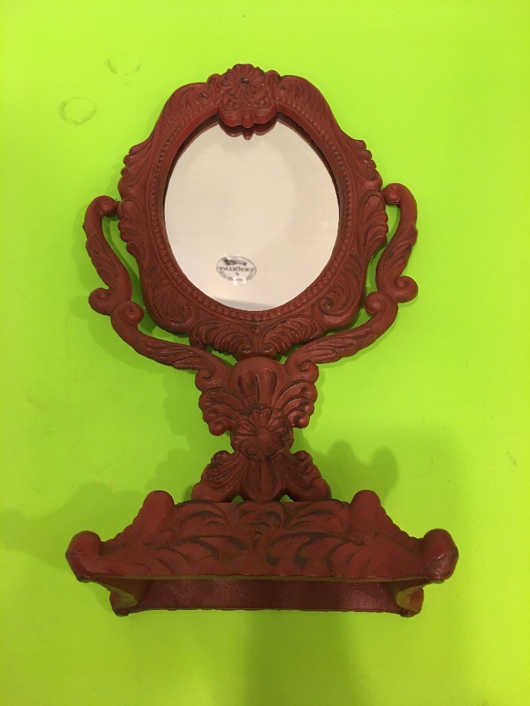 -Vintage Ornate Cast Iron Vanity Tilting Mirror.