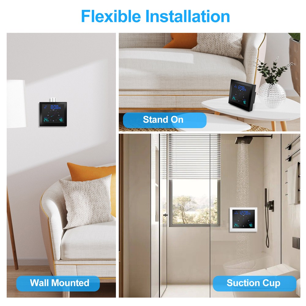 Digital Shower Clock Waterproof Wall Mounted LCD Display Hygrometer Thermometer