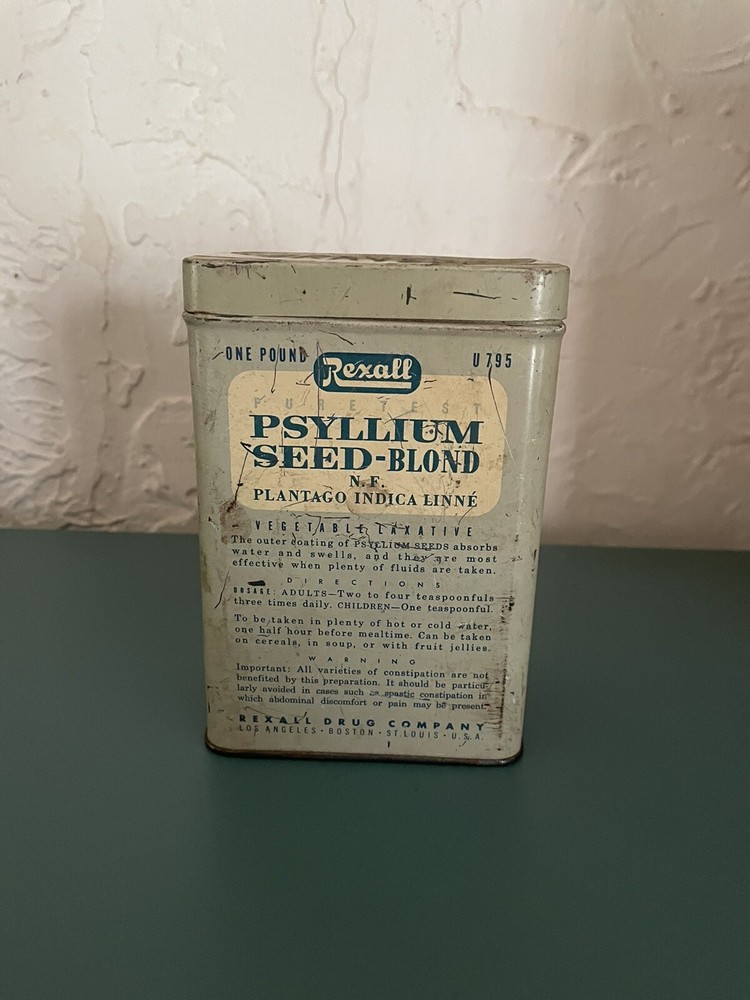 Antique Rexall PSYLLIUM SEED-BLOND tin can