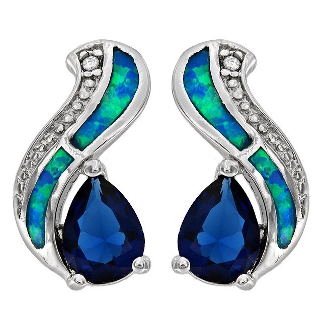 2CT Treated Blue Sapphire 925 Sterling Silver Earrings EO4