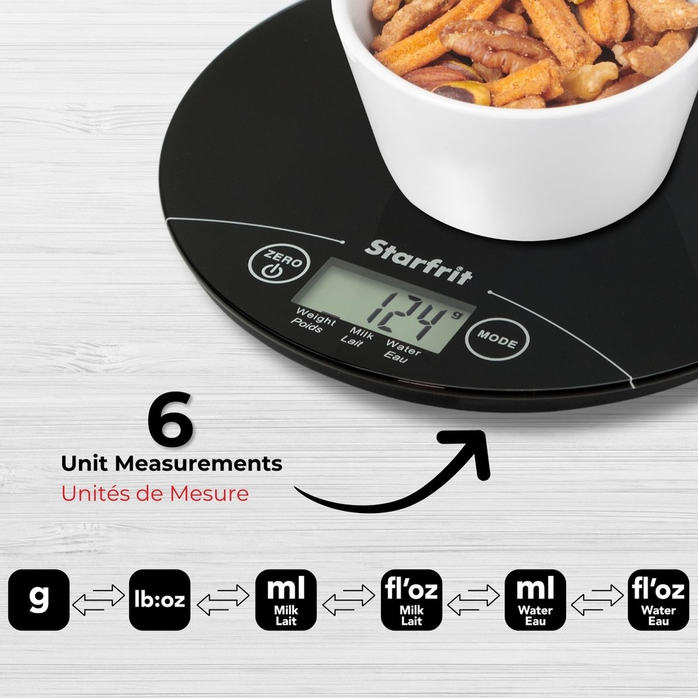 Starfrit Digital Kitchen Scale - Glass Platform - Measures Weight and Liquid ...