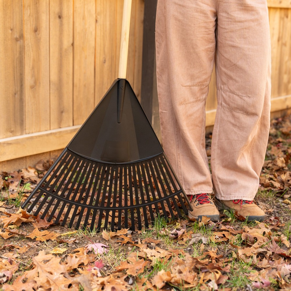 24-inch Wood & Poly Leaf Rake Durable Head Wide Coverage Lightweight New