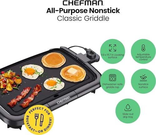 Chefman Electric Griddle with Removable Temperature 10" x 16", Stainless