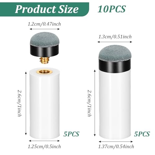 10Sets PPool Cue Tips Replacement Kit, No Glue Pool Cue Tips with White