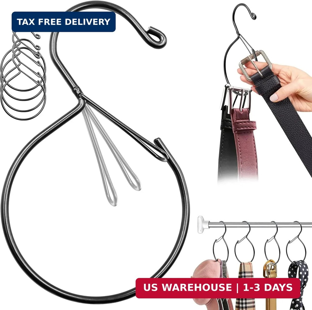 4 Pack Belt Hanger for Closet - Rust-Proof Belt Organizer & Tie Rack, Multi-Use
