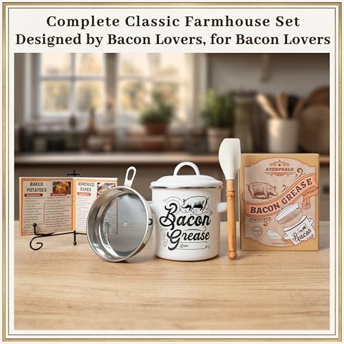 Bacon Grease Container with Strainer - 46OZ Large Capacity, With 46oz White