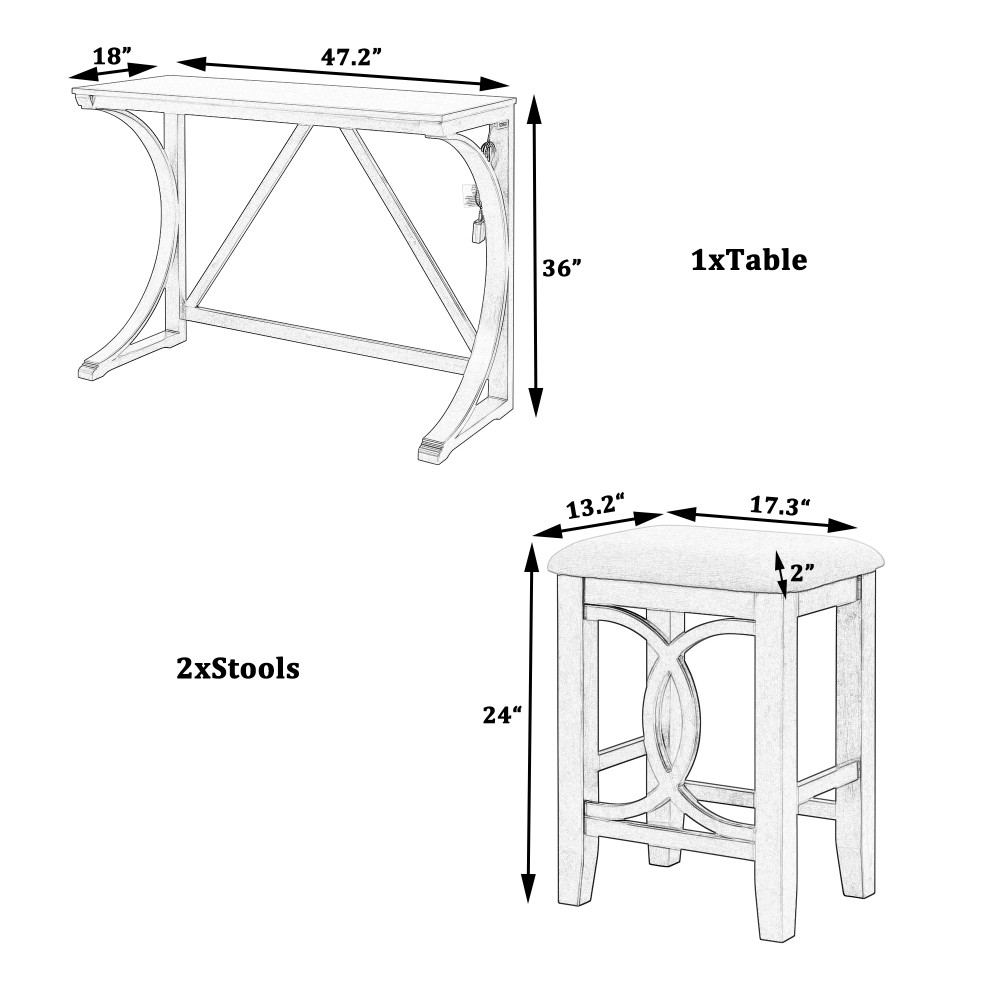 Dining Table with USB Ports and Padded Stool, Open Design