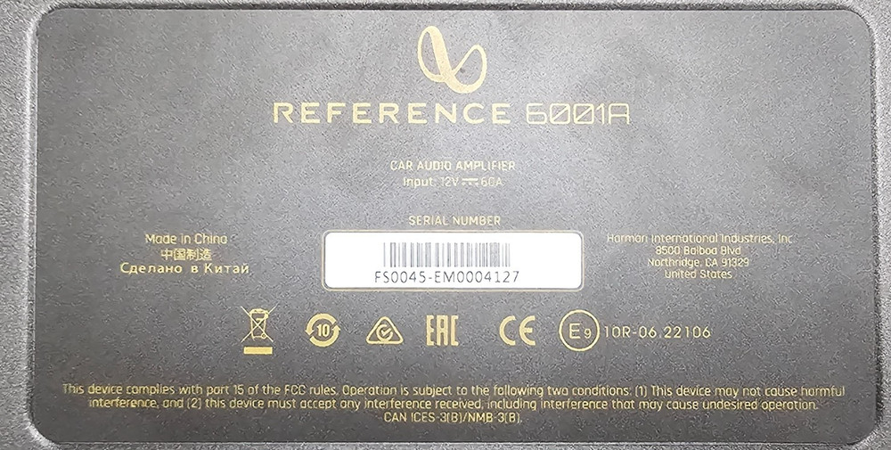 Infinity Reference 6001A Series mono subwoofer amplifier