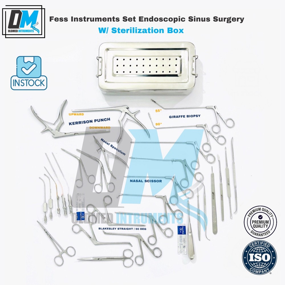 Fess Instruments Endoscopic Sinus Surgery ENT Instruments Set with Steel case A+