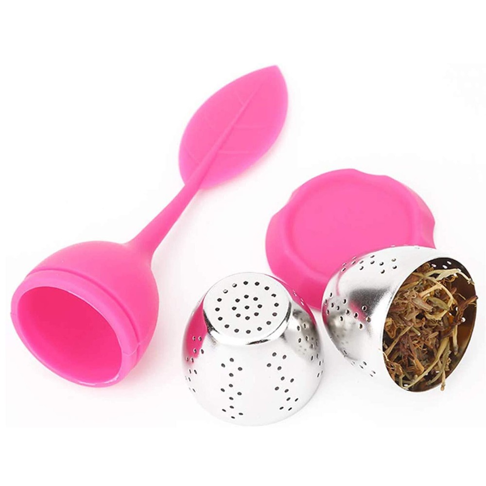 4 pack Tea Steeper Infuser Silicone Handle Stainless Steel Strainer w/ Drip Tray