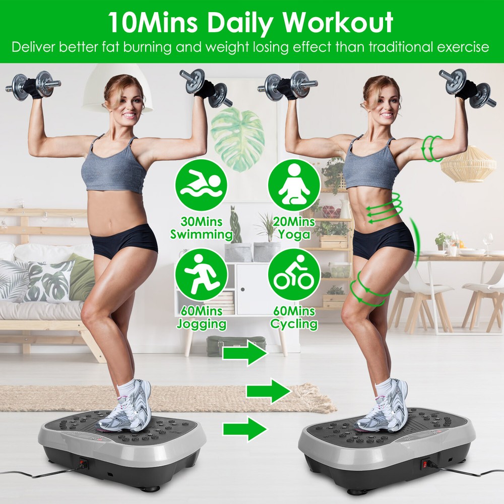 Vibration Plate Exercise Machine w/ Resistant Bands Remote Vibration Massager
