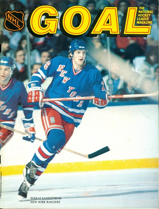 1985 Minnesota North Stars vs New York Rangers Program: Thomas Sandstrom