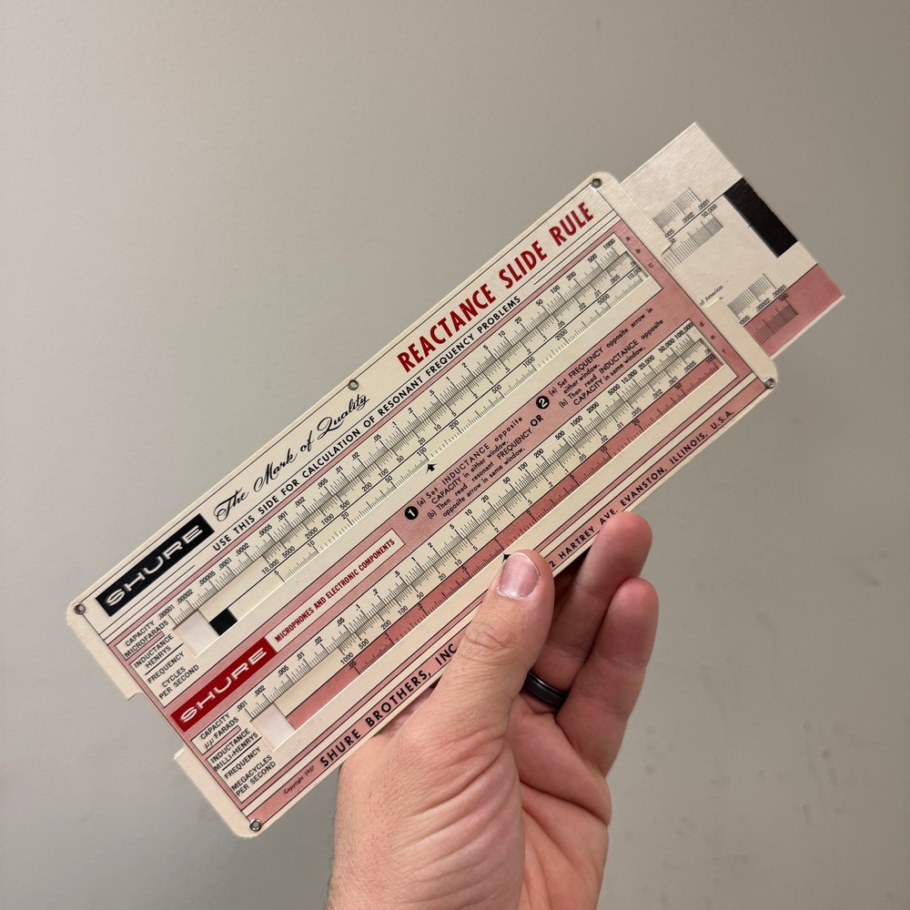Vtg SHURE Capacitive / Inductive Reactance Slide Rule Calculator 1957