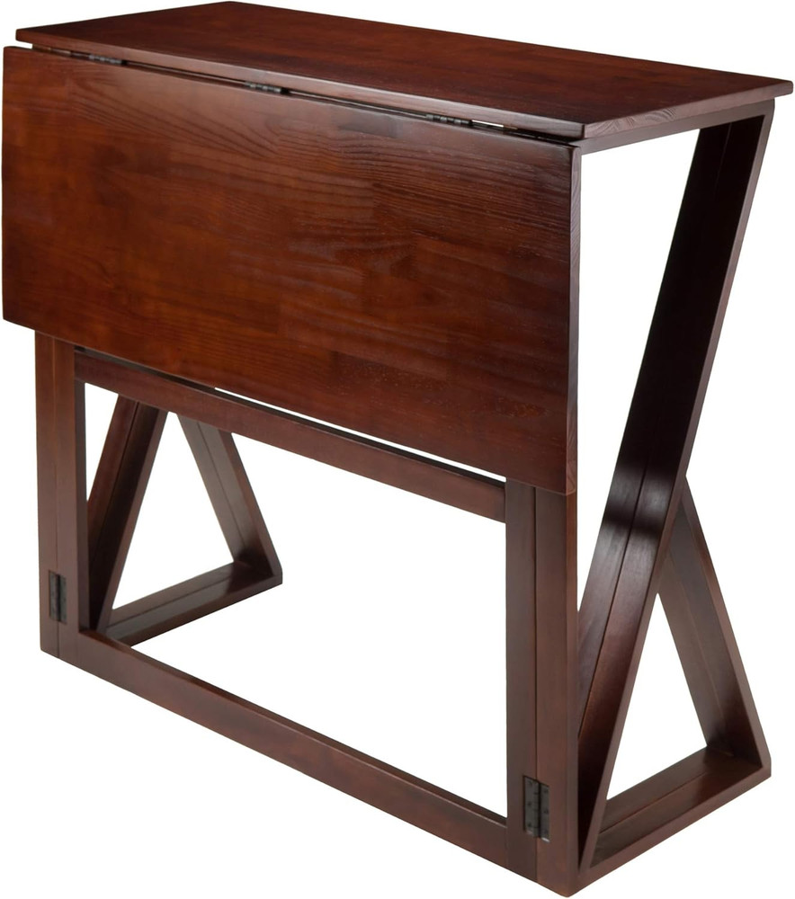 Stylish 3-Piece Drop Leaf High Table Set with 2 Rush Seat Stools, Brown