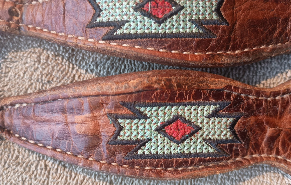 Leather Spur Straps with Native American type Embroidered Design