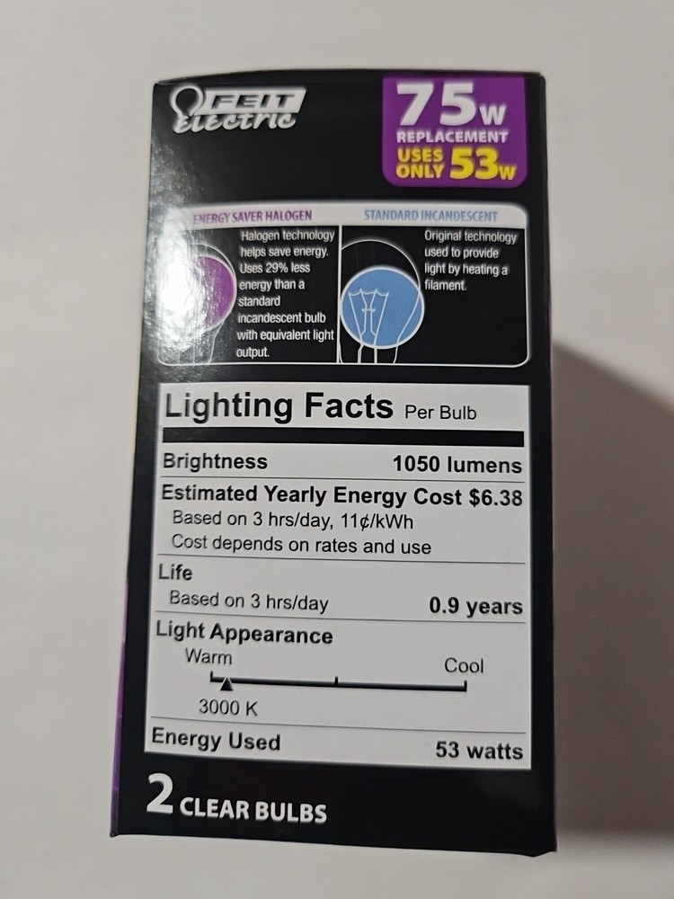 Feit Electric A19 53w Medium Base Q53A/CL/2 Clear 12-pack [(6) 2-PACK]
