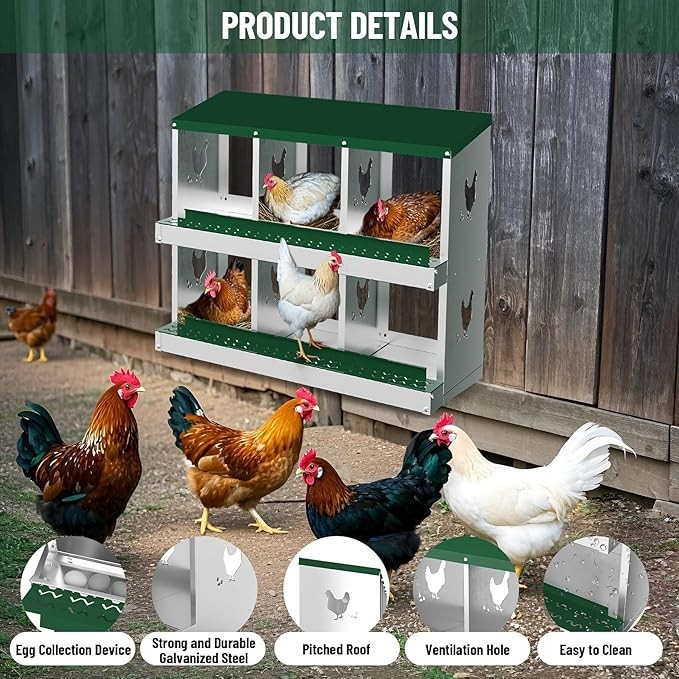 6/10 Holes Metal Chicken Nesting Boxes Laying Boxes Roll Away Nesting Box Hens
