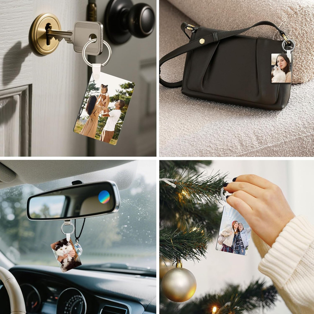 90Pcs Sublimation Keychain Blanks,Blank Keychains MDF Double Sides Rectangle rou
