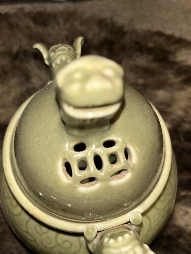 Chinese Celadon Foo Dog Incense Burner Censer
