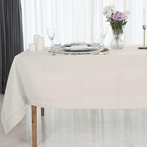 Light Natural Linen Tablecloth for 90" x 60" (Rectangular) 04 - Light Natural