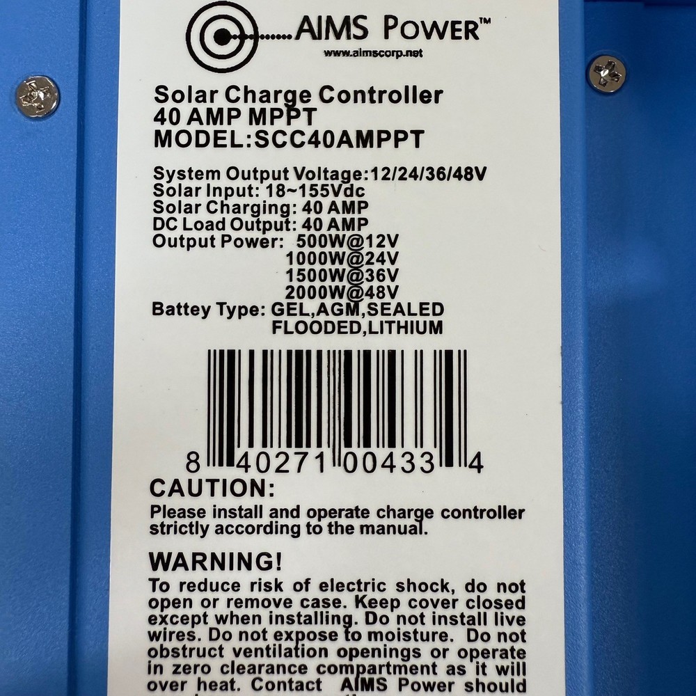 AIMS POWER SOLAR CHARGE CONTROLLER 40 AMP MPPT