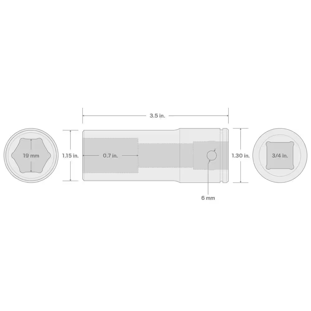 3/4 In. Drive X 19 Mm Deep 6-Point Socket
