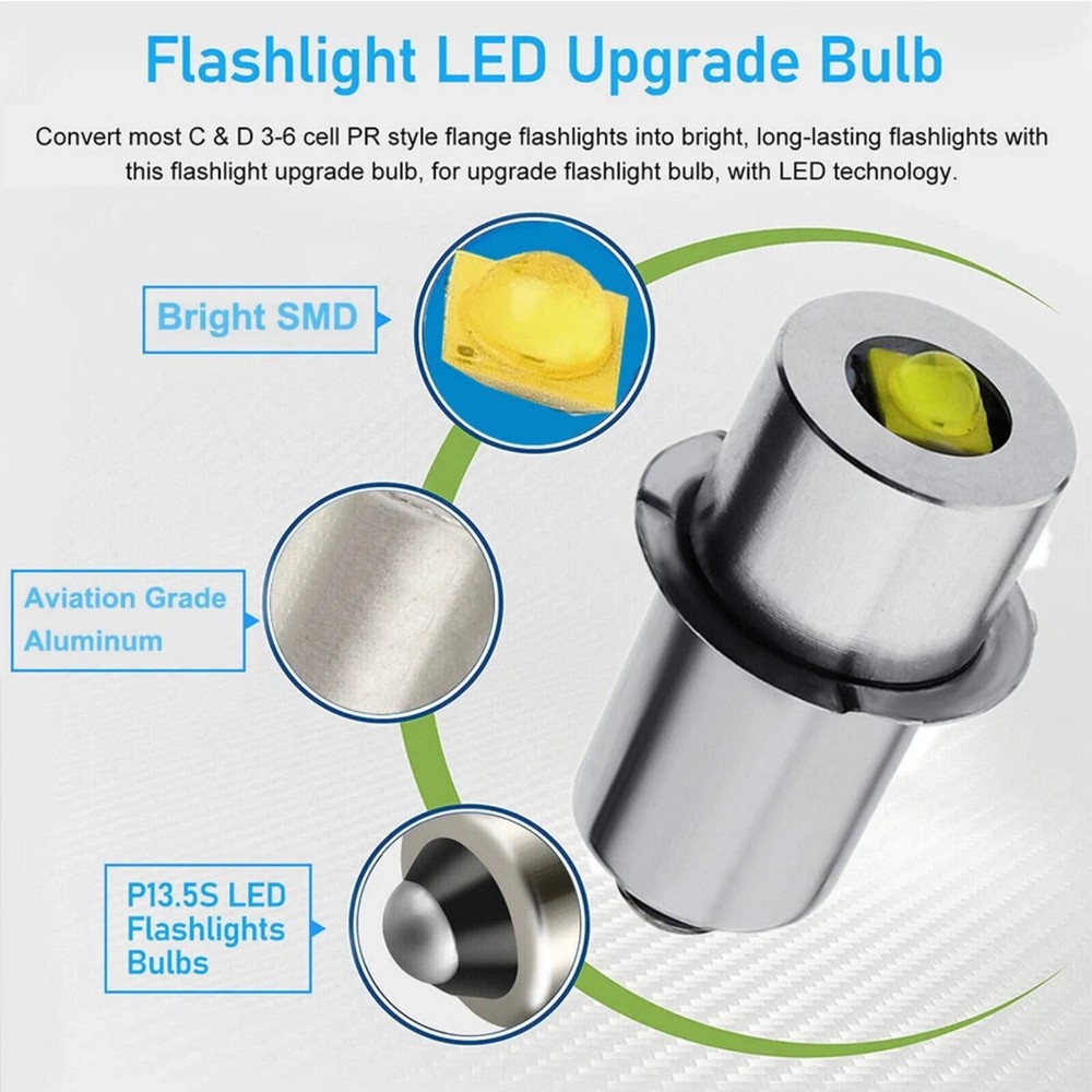 2x P13.5S LED Bulb 3W 6-24V For Maglite C D Cell Flashlight Replacement Light