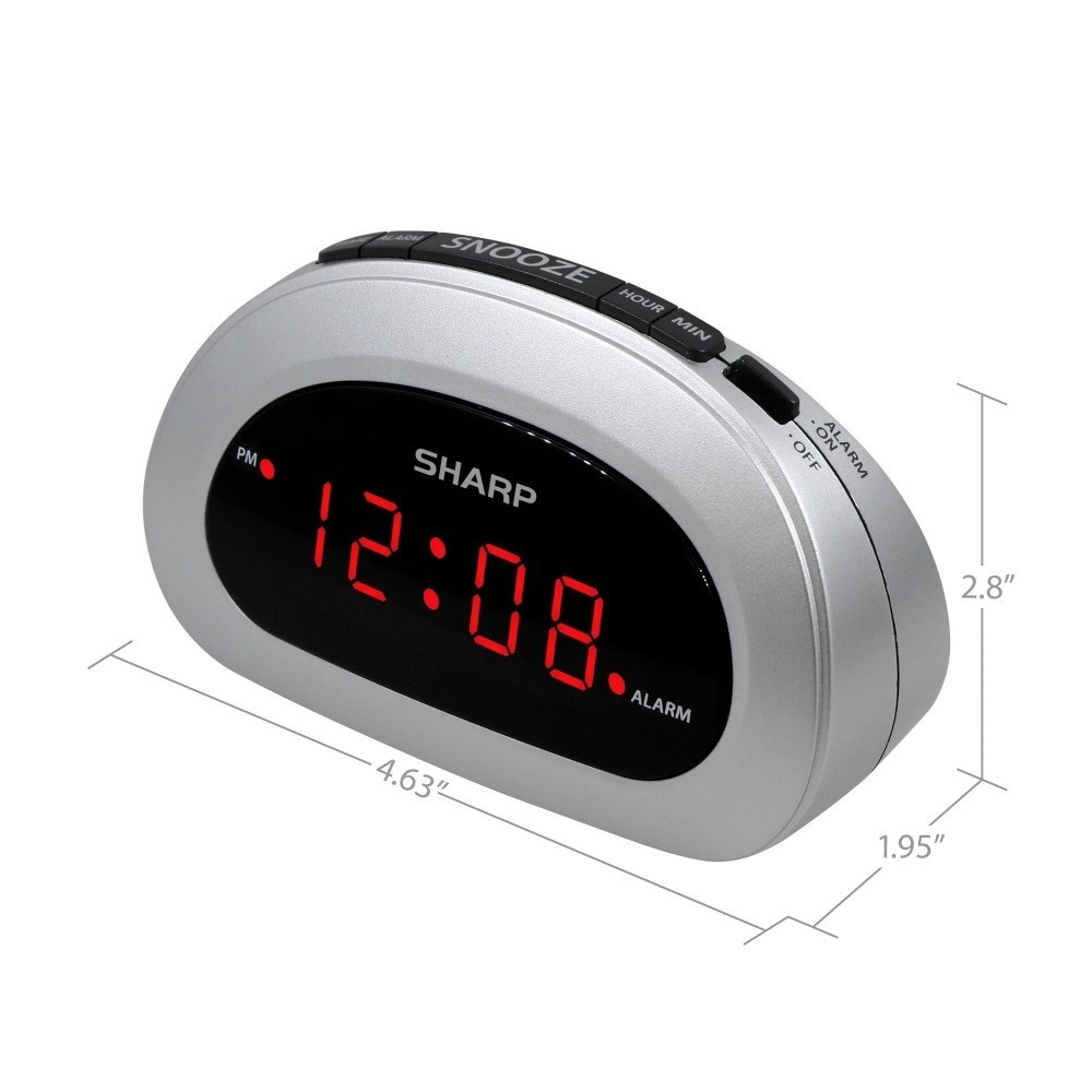 Digital Alarm Clock with Red LED Display Easy to Set Controls Cosmic Silver