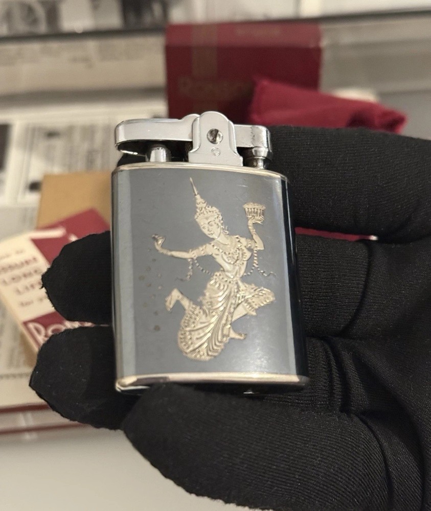 Ronson Siam Dancing Figures Sterling silver Niello lighter