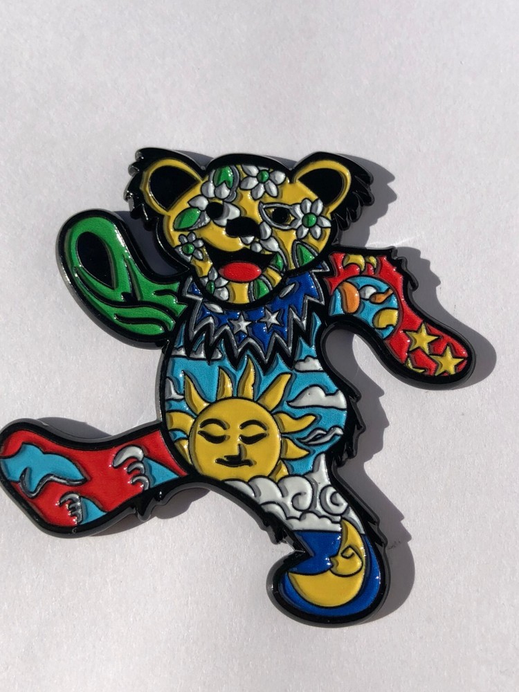 Patchwork Jerry Bear Grateful Dead Jerry Garcia Pranksters HAT PIN Lapel Brooch